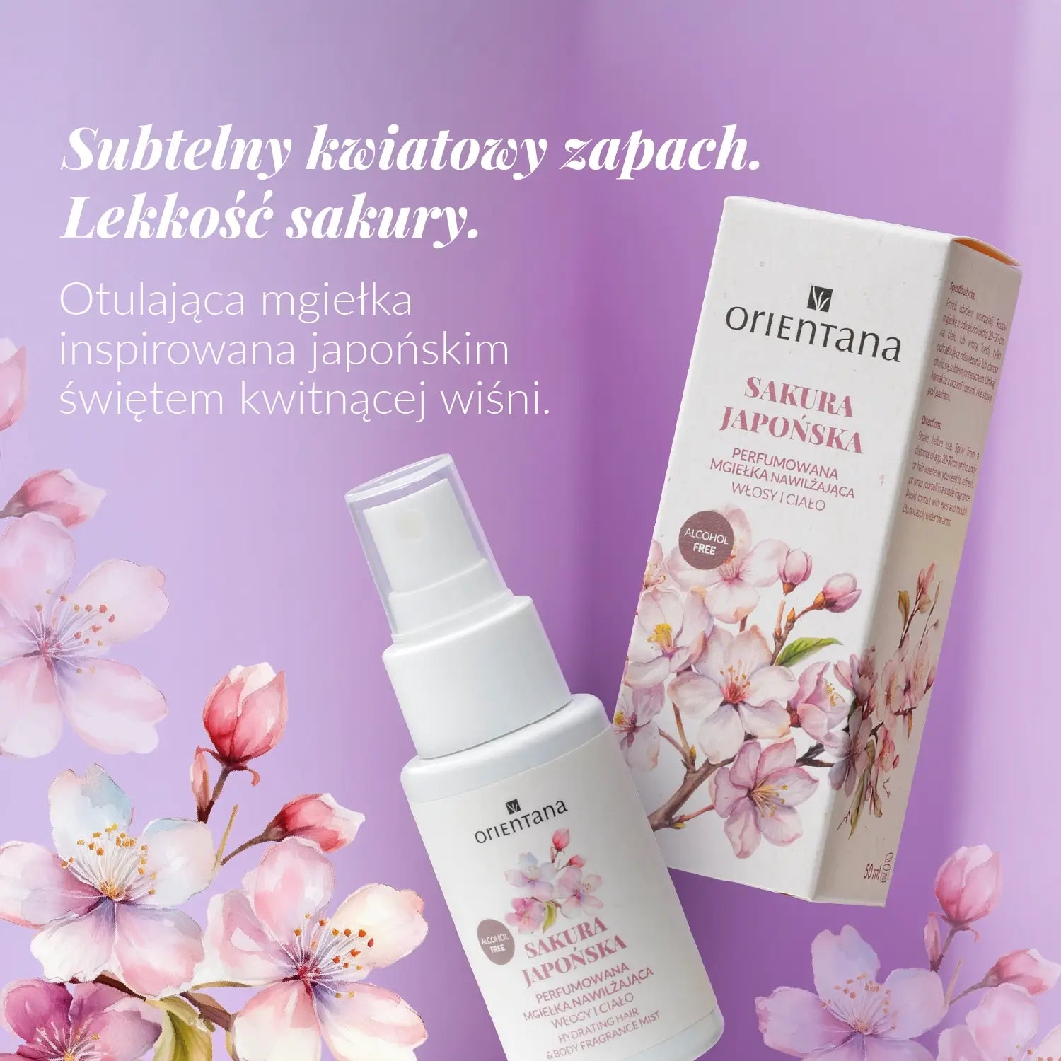 Mgiełka Sakura Japońska do włosów i ciała 50 ml - Orientana Subtelny kwiatowy zapach lekkość sakury. Otulająca mgiełka inspirowana japońskim świętem kwitnącej wiśni.