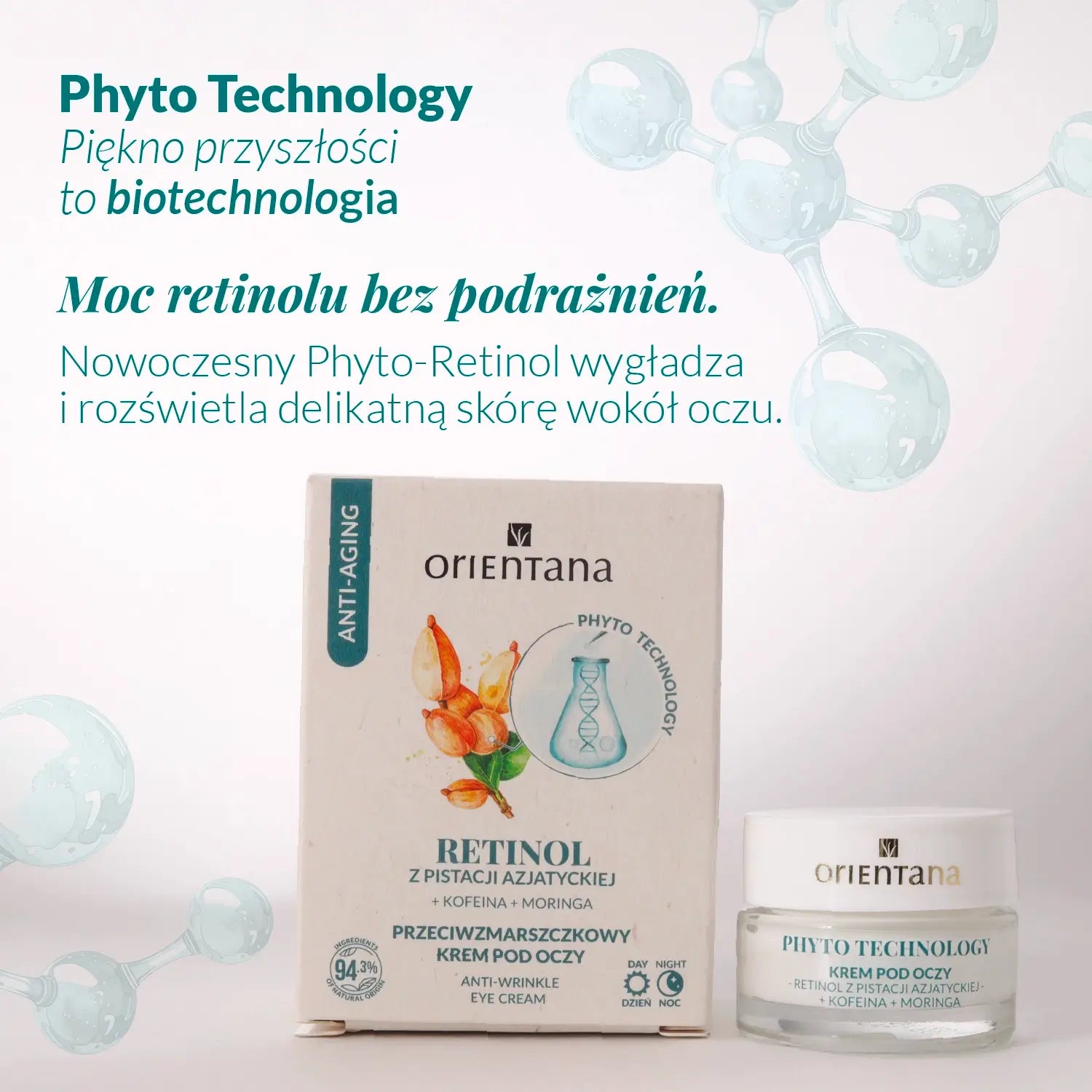 Anti-wrinkle eye cream with biotechnological retinol, caffeine and moringa, 15 ml