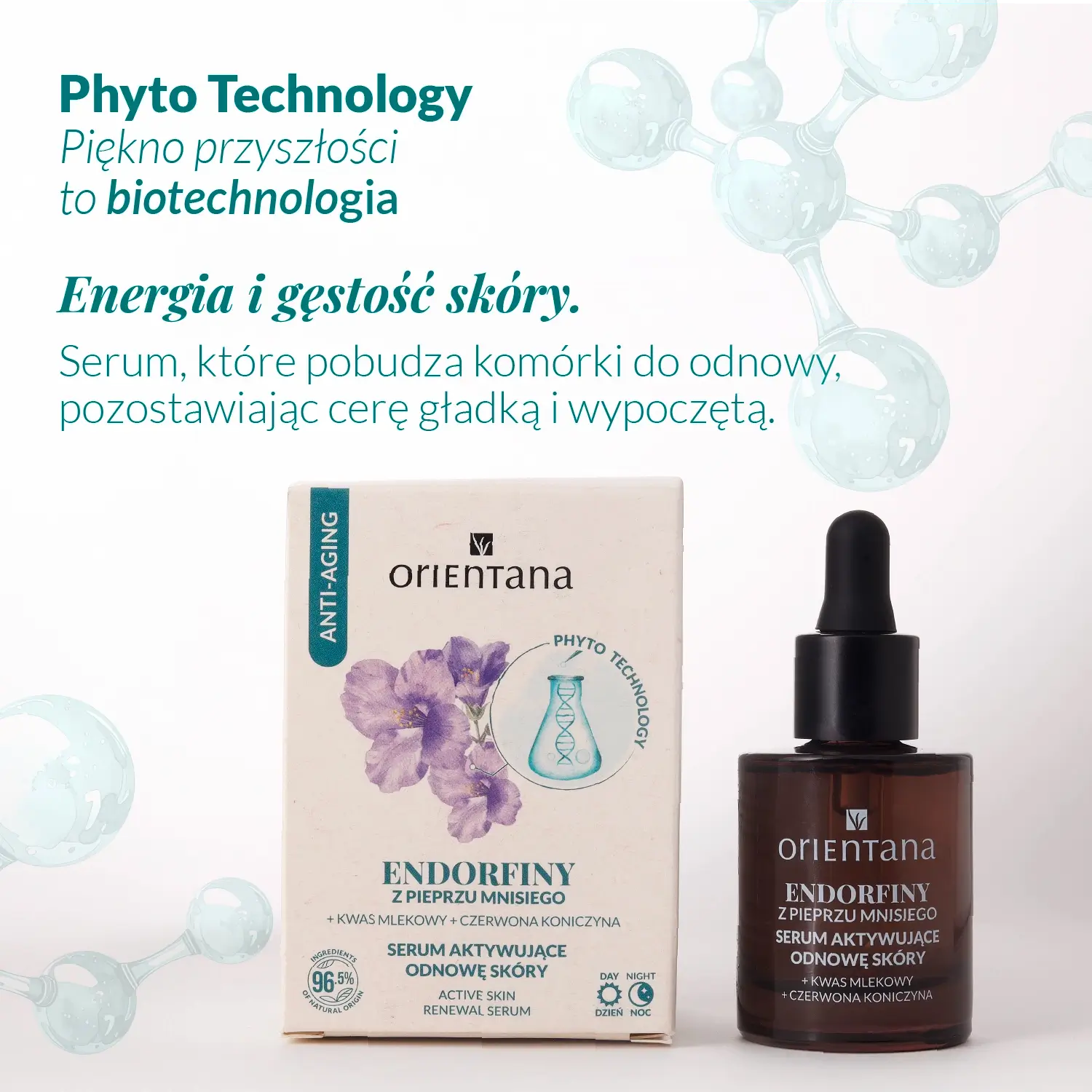Serum przeciwzmarszczkowe aktywujące odnowę skóry z fitohormonami endorfiny + czerwona koniczyna + witamina E 30 ml