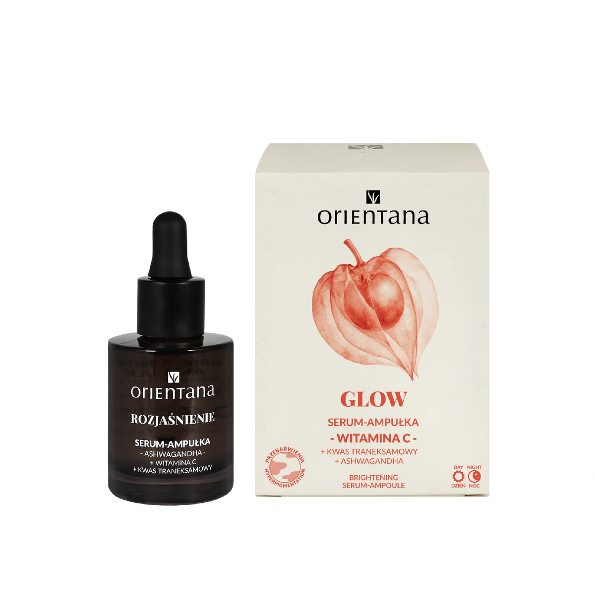 Rozjaśniające serum-ampułka ashwagandha witamina C kwas traneksamowy 30 ml