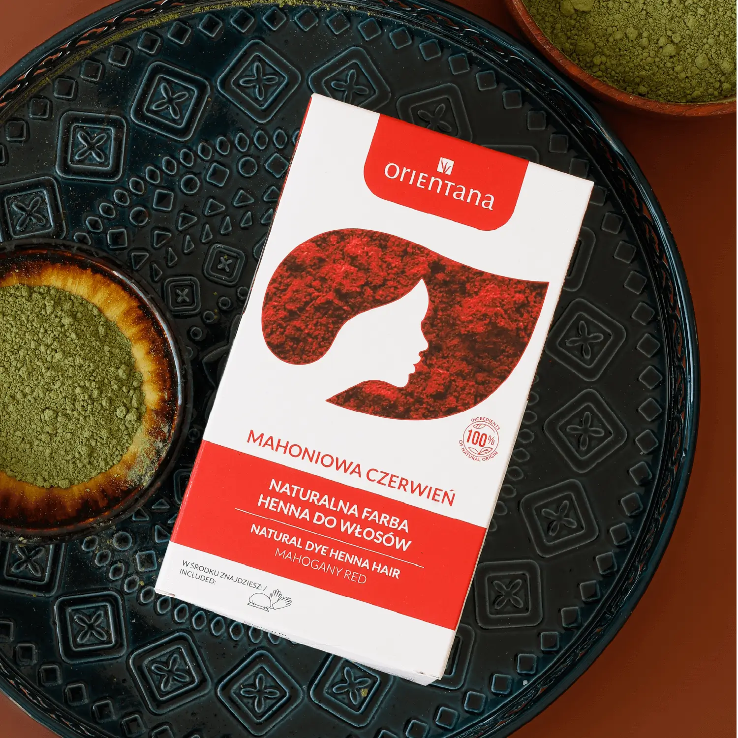 BIO HENNA naturalna farba do włosów MAHONIOWA CZERWIEŃ 100 g - Orientana