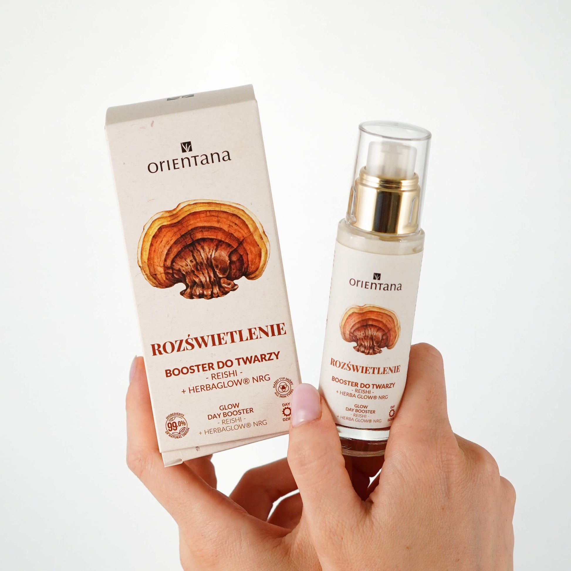 Booster rozświetlający REISHI i RÓŻENIEC GÓRSKI na dzień 30 ml - Orientana