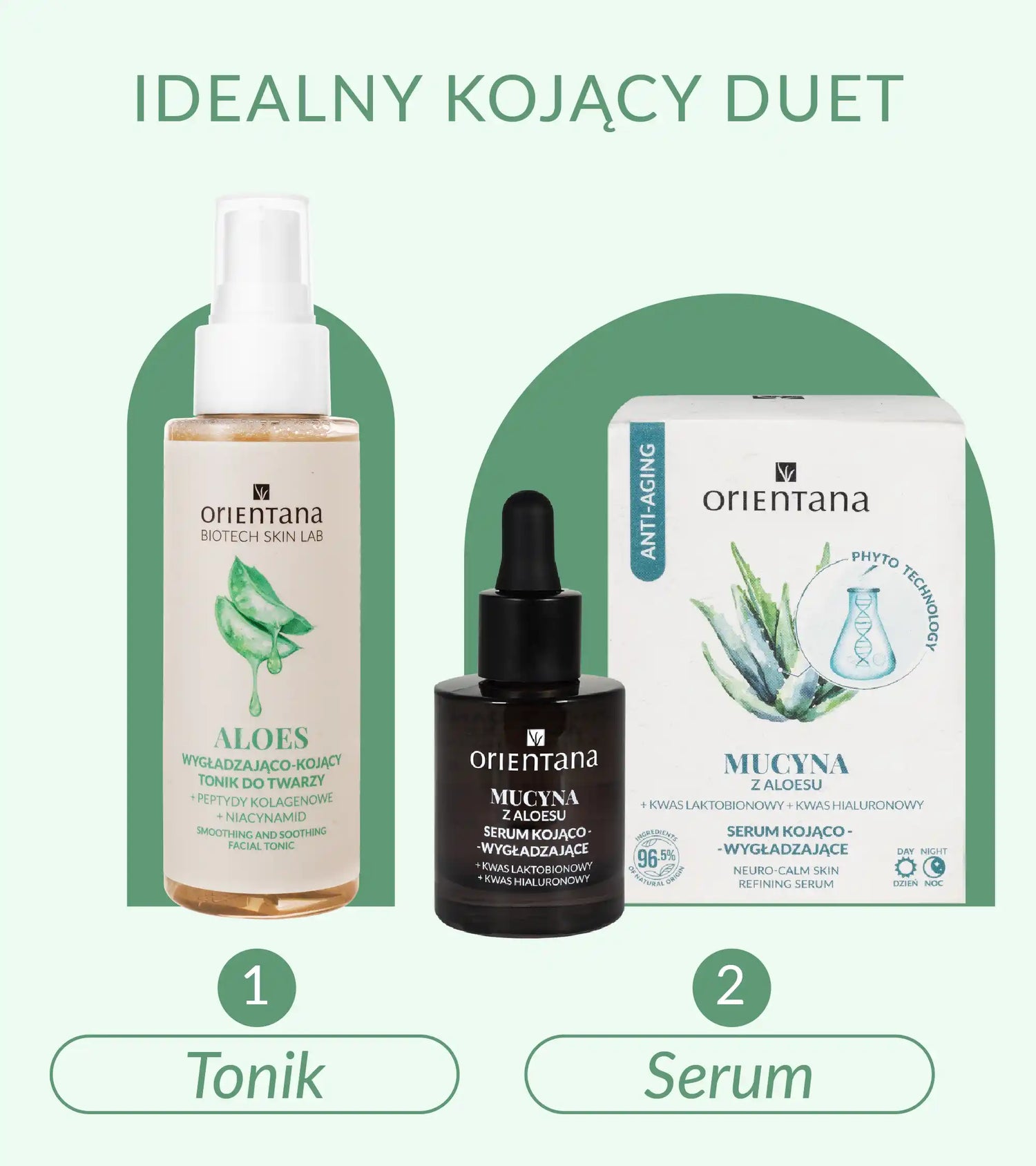 tonik kojący z aloesem 100ml i serum kojące z aloesem 30ml firmy orientana
