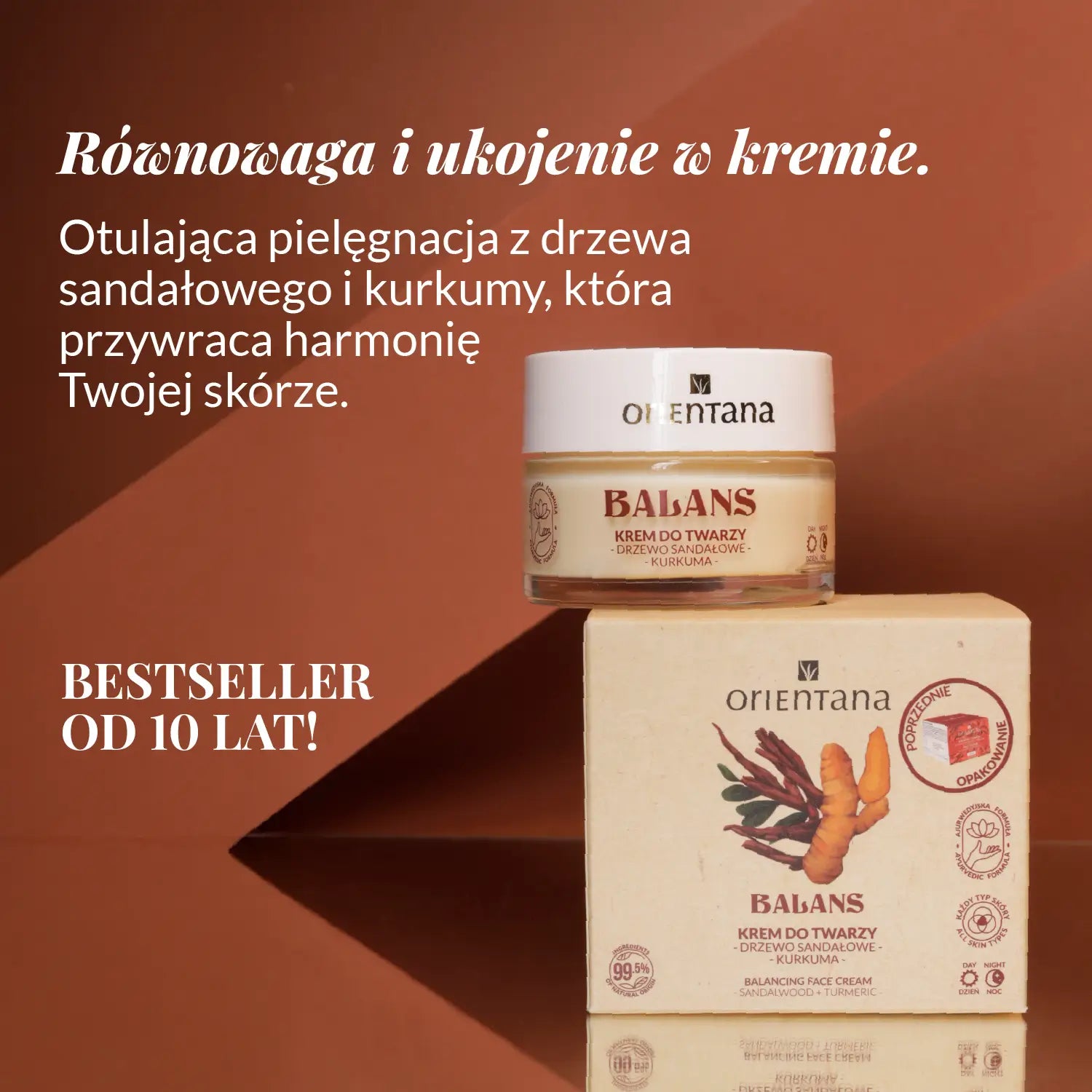 Krem do twarzy drzewo sandałowe i kurkuma 50 ml - Orientana Równowaga i ukojenie w kremie. Otulająca pielęgnacja z drzewa sandałowego i kurkumy, która przywraca harmonię Twojej skórze.
