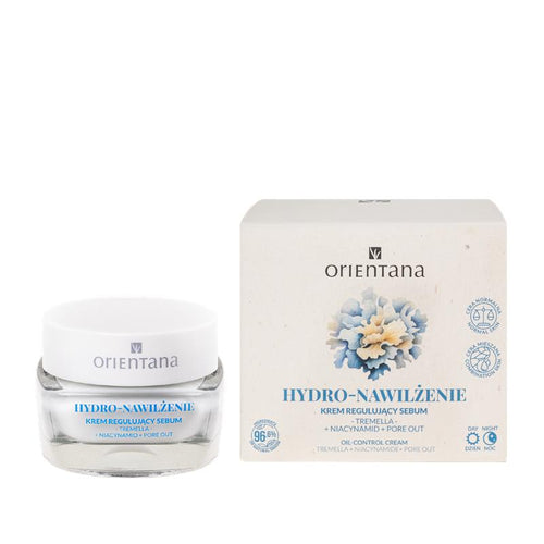Orientana Hydro-Nawilżenie – lekki krem regulujący sebum z tremellą, niacynamidem i prebiotykiem dla skóry mieszanej i tłustej.