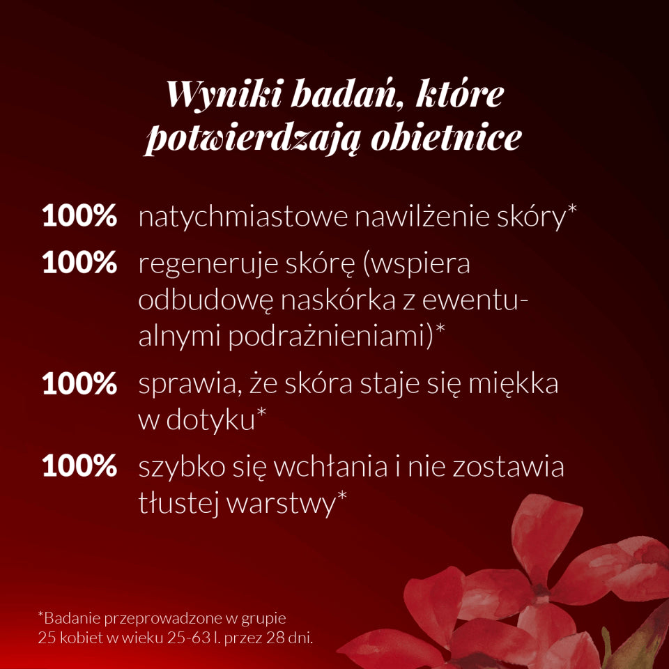 Wyniki badań, które potwierdzają obietnice: 100% natychmiastowe nawilżenie skóry, 100% regeneruje skórę, 100% sprawia, że skóra staje się miękka w dotyku, 100% szybko się wchłania i nie zostawia tłustej warstwy - Nawilżający i regenerujący balsam drzewo sandałowe 125 ml Orientana