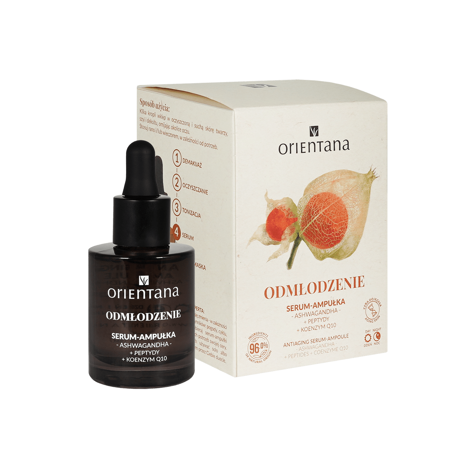 Odmładzające serum - ampułka ASHWAGANDHA PEPTYDY KOENZYM Q10 30 ml - Orientana