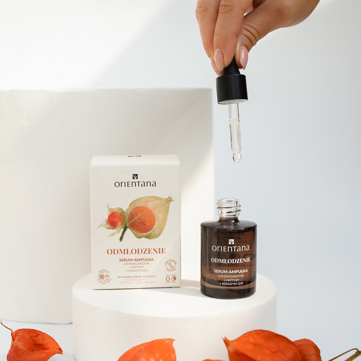 Odmładzające serum - ampułka ASHWAGANDHA PEPTYDY KOENZYM Q10 30 ml - Orientana