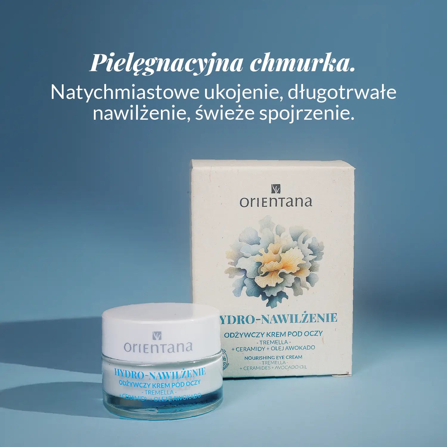 Natychmiastowe ukojenie, długotrwałe nawilżenie i świeże spojrzenie Hydro-nawilżenie Odżywczy krem pod oczy z Ceramidami, Tremellą i Olejem awokado 15 ml