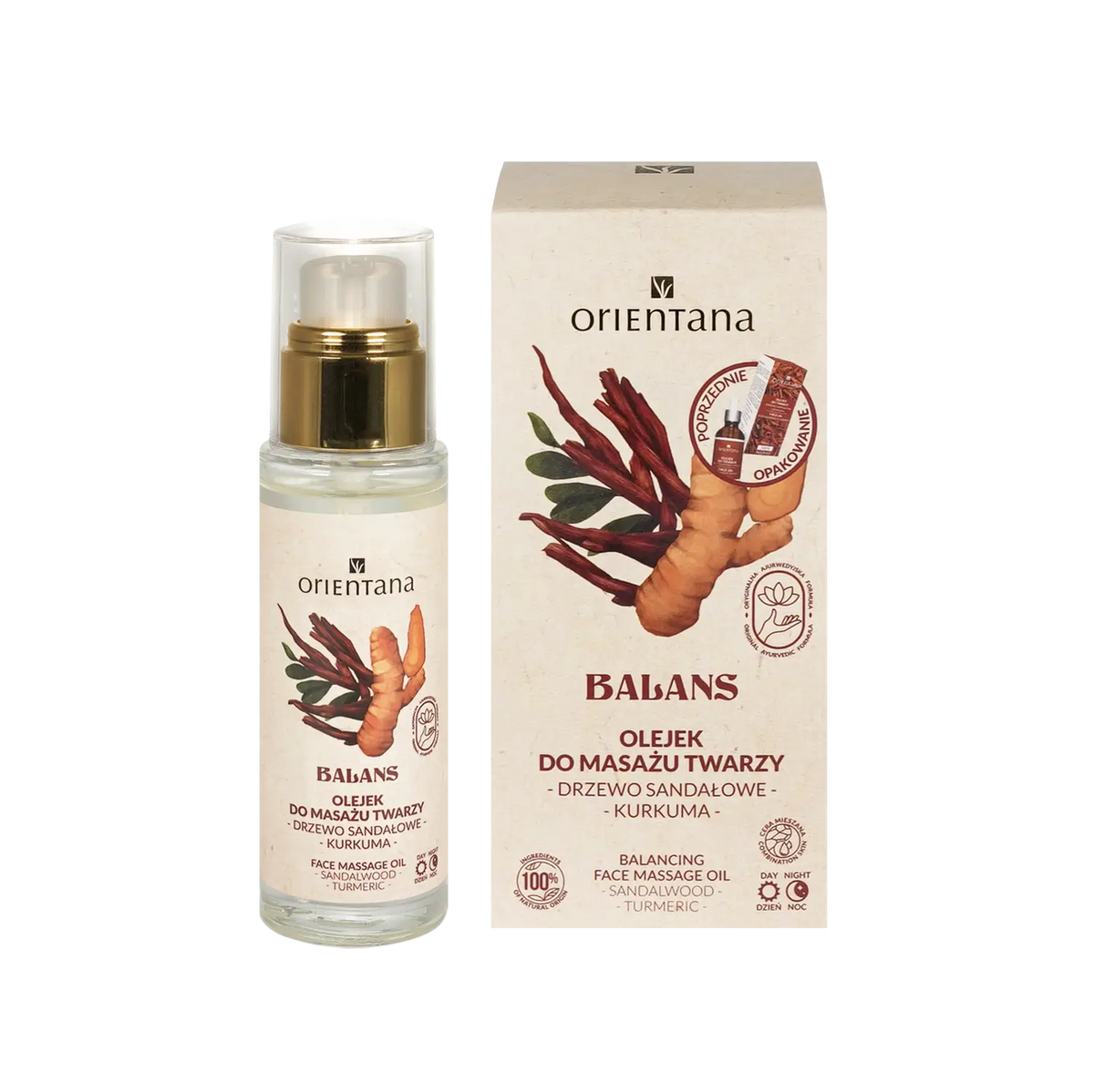 Olejek do masażu twarzy DRZEWO SANDAŁOWE i KURKUMA 30 ml - Orientana