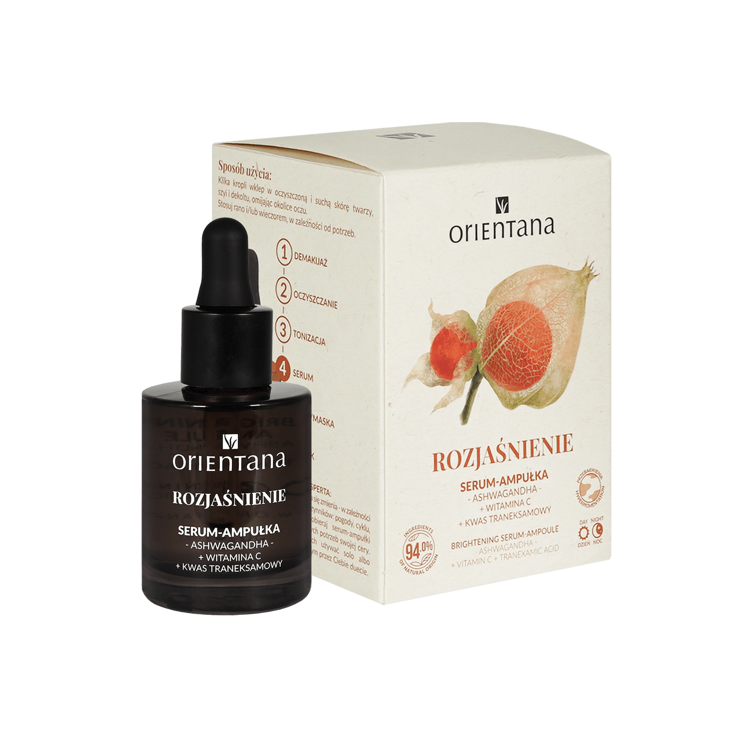 Rozjaśniające serum - ampułka ASHWAGANDHA WITAMINA C KWAS TRANEKSAMOWY 30 ml - Orientana