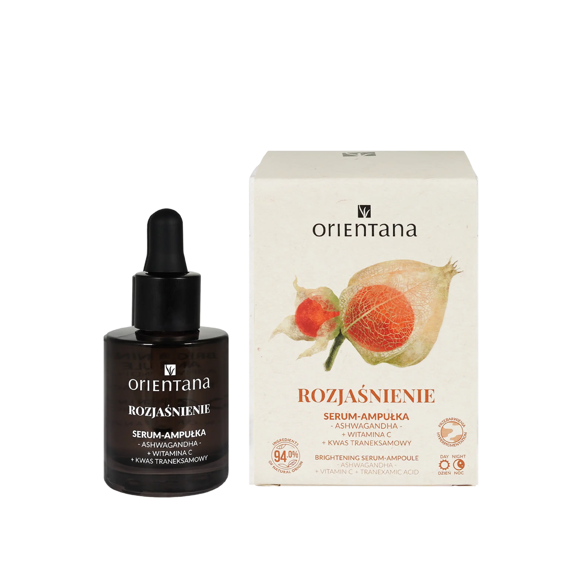 Rozjaśniające serum-ampułka ashwagandha witamina C kwas traneksamowy 30 ml