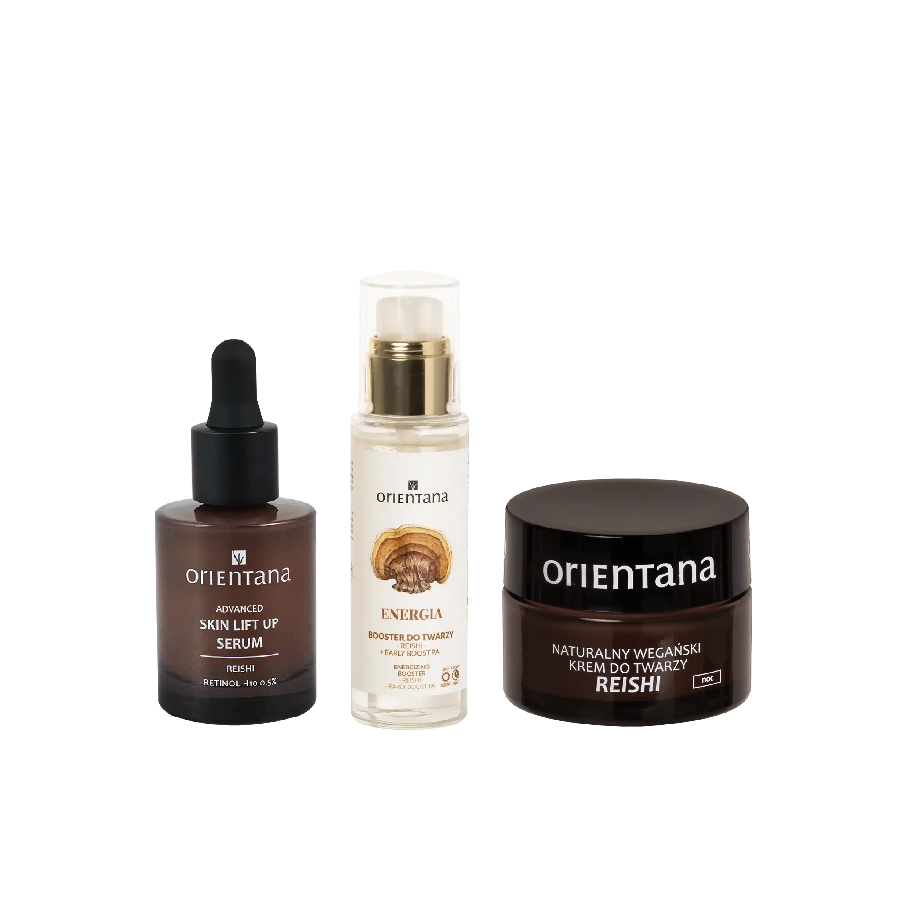 Zestaw odmładzający i anti-aging Reishi - booster, krem nocny i serum z retinolem